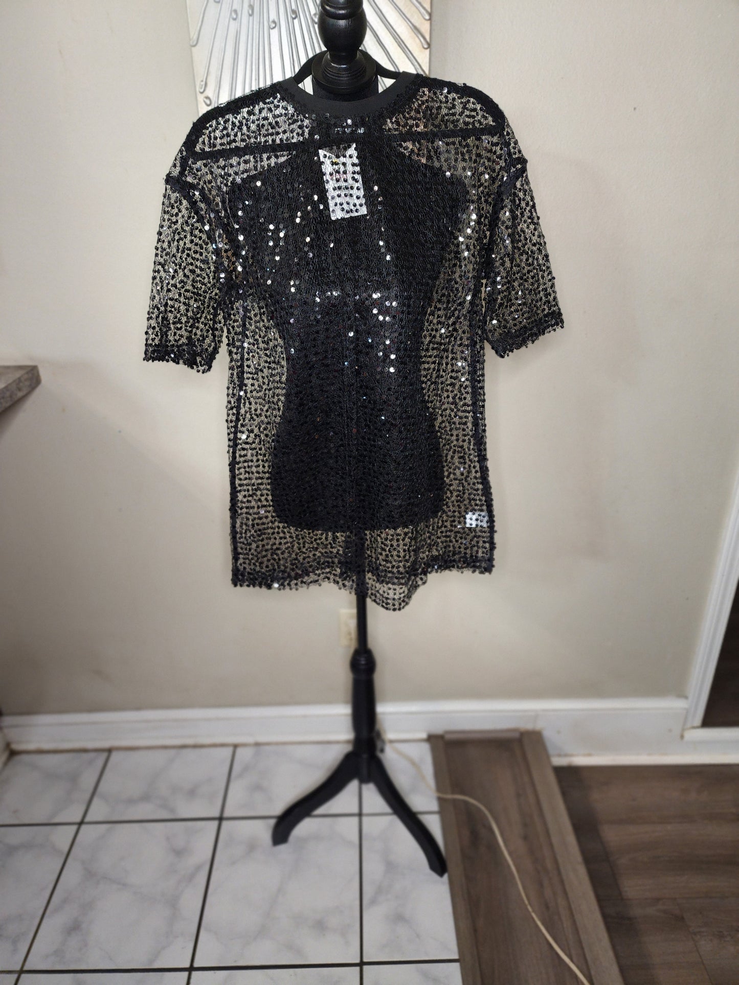 Rehab Lab Black Sheer Sequin Top