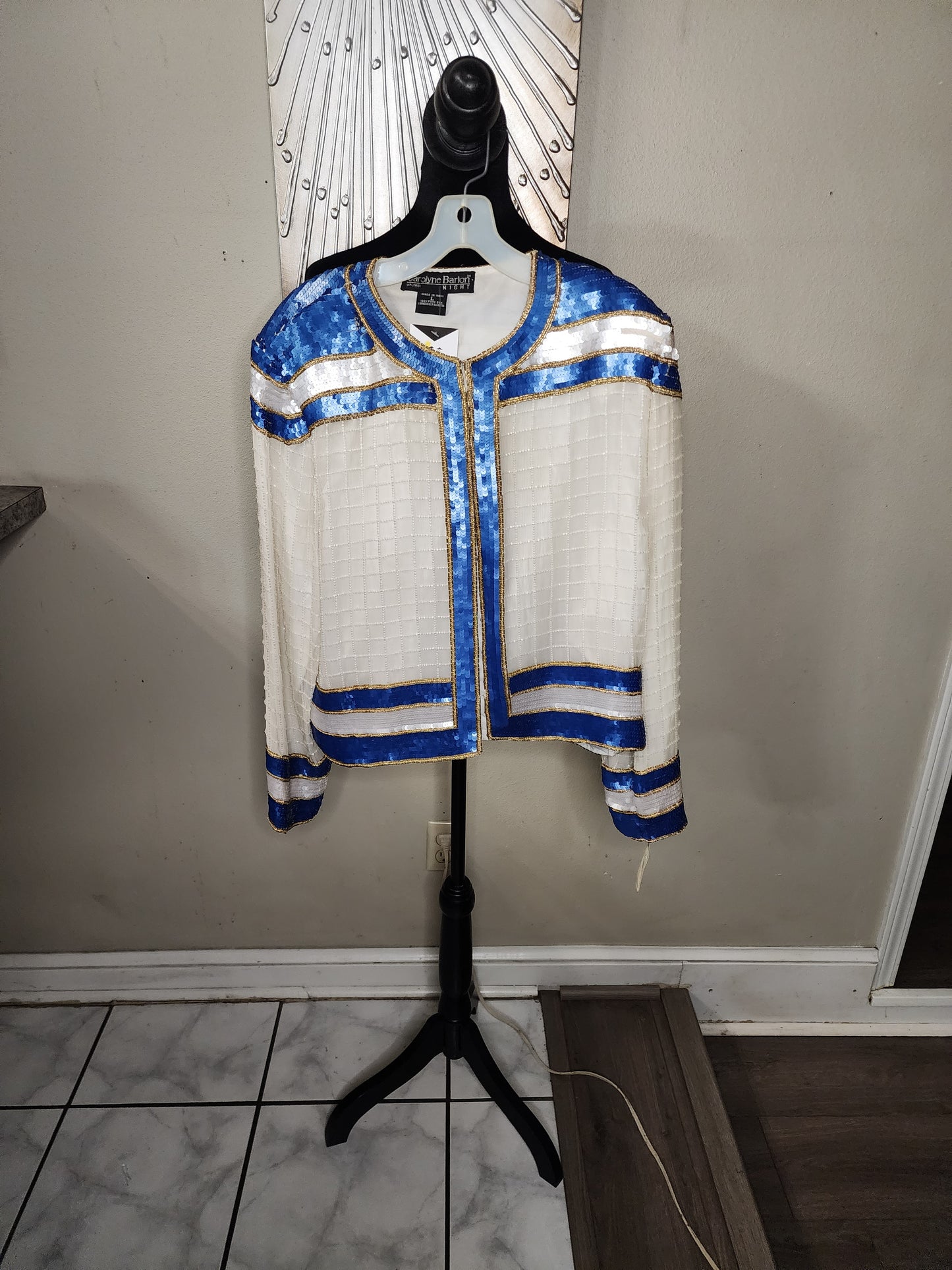 Carolyne Barton Nights White, Blue and Gold Sequin Dinner Jacket