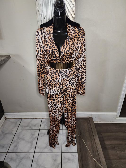 Leopard Print Single Button 2 Pcs Suit