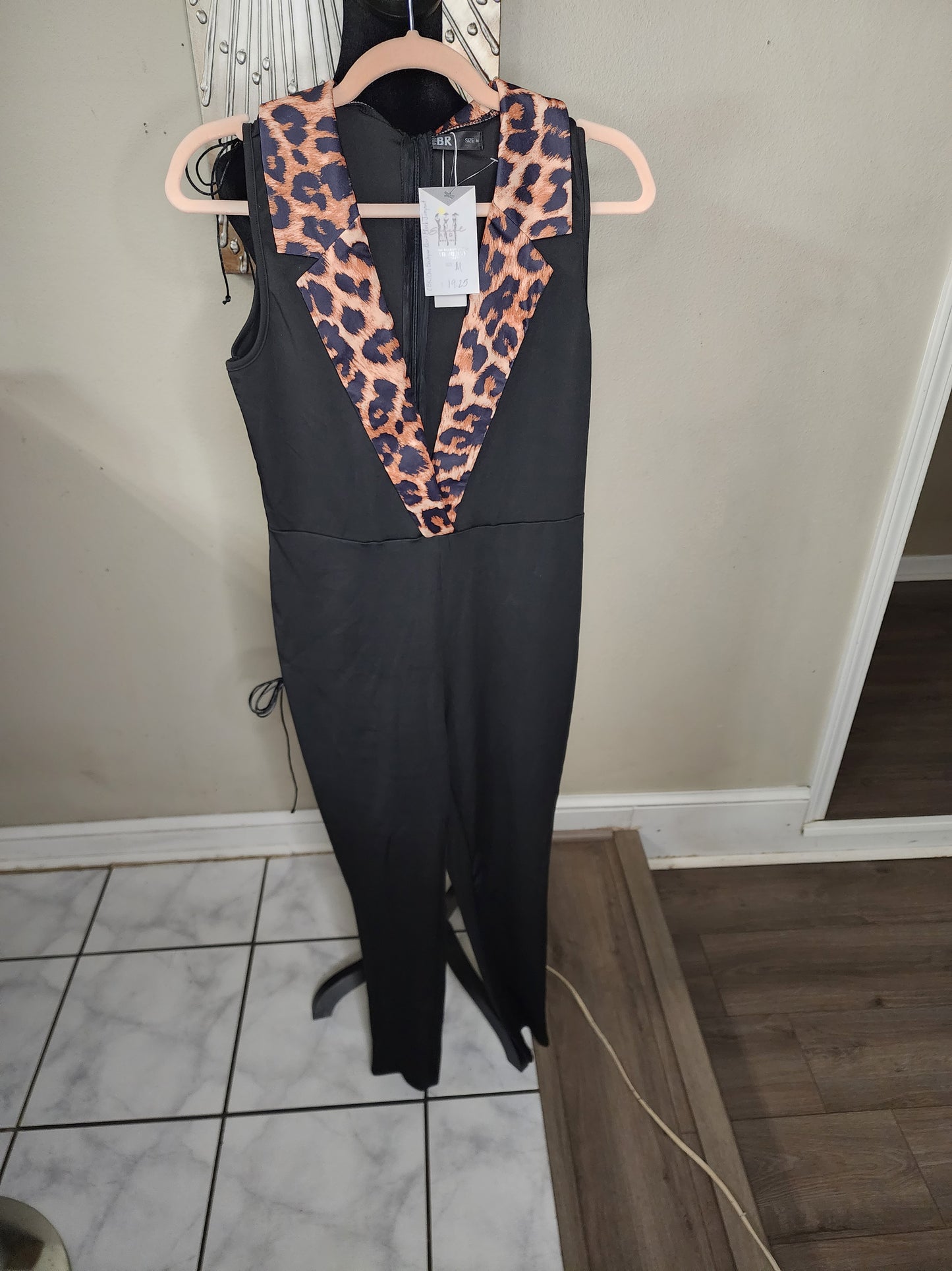 CBR Black Jumpsuit with Animal Print Lapel