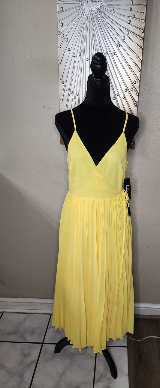 Lulu's Yellow Pleated Spaghetti Strap Dress