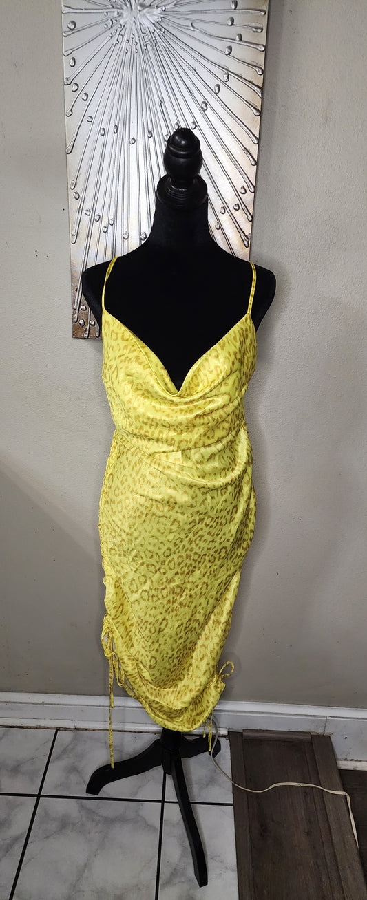 Mable Yellow Animal Print Ruched Dress