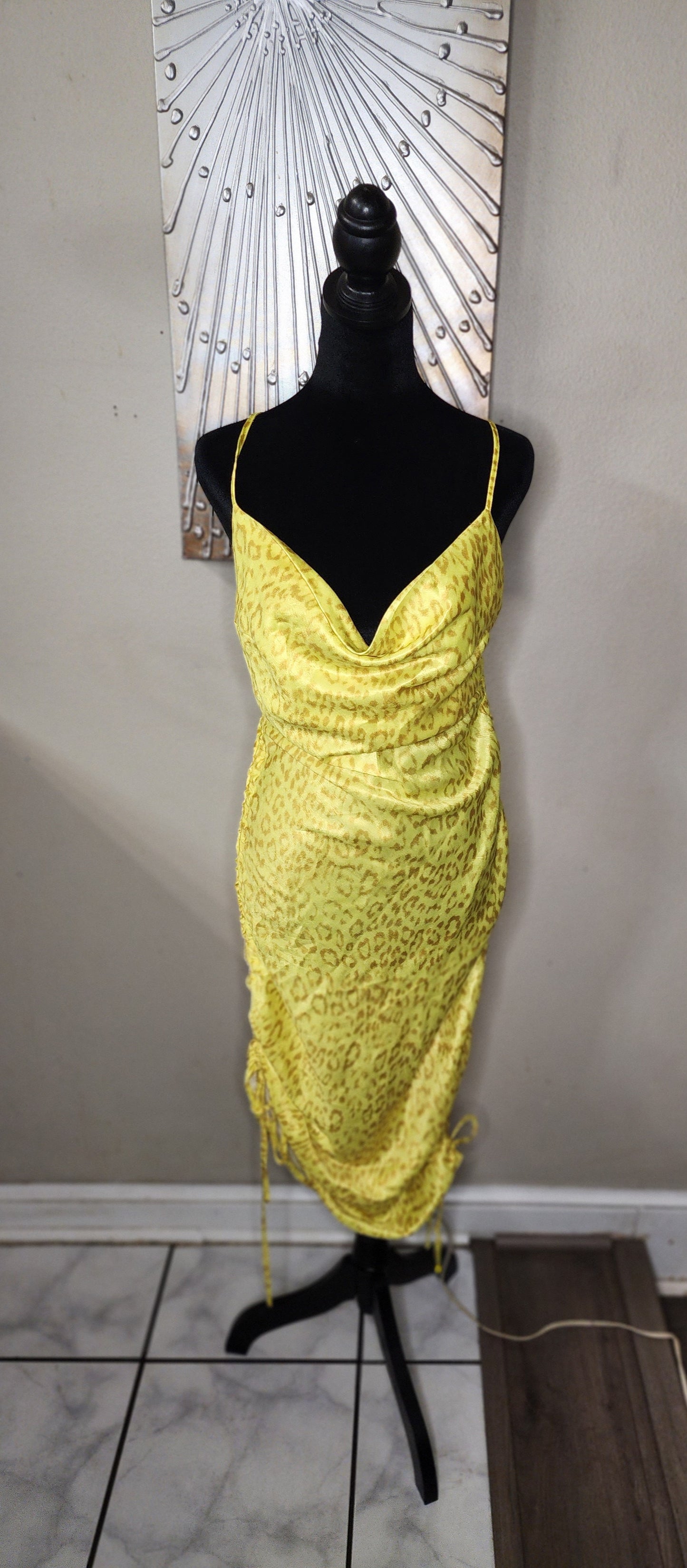 Mable Yellow Animal Print Ruched Dress