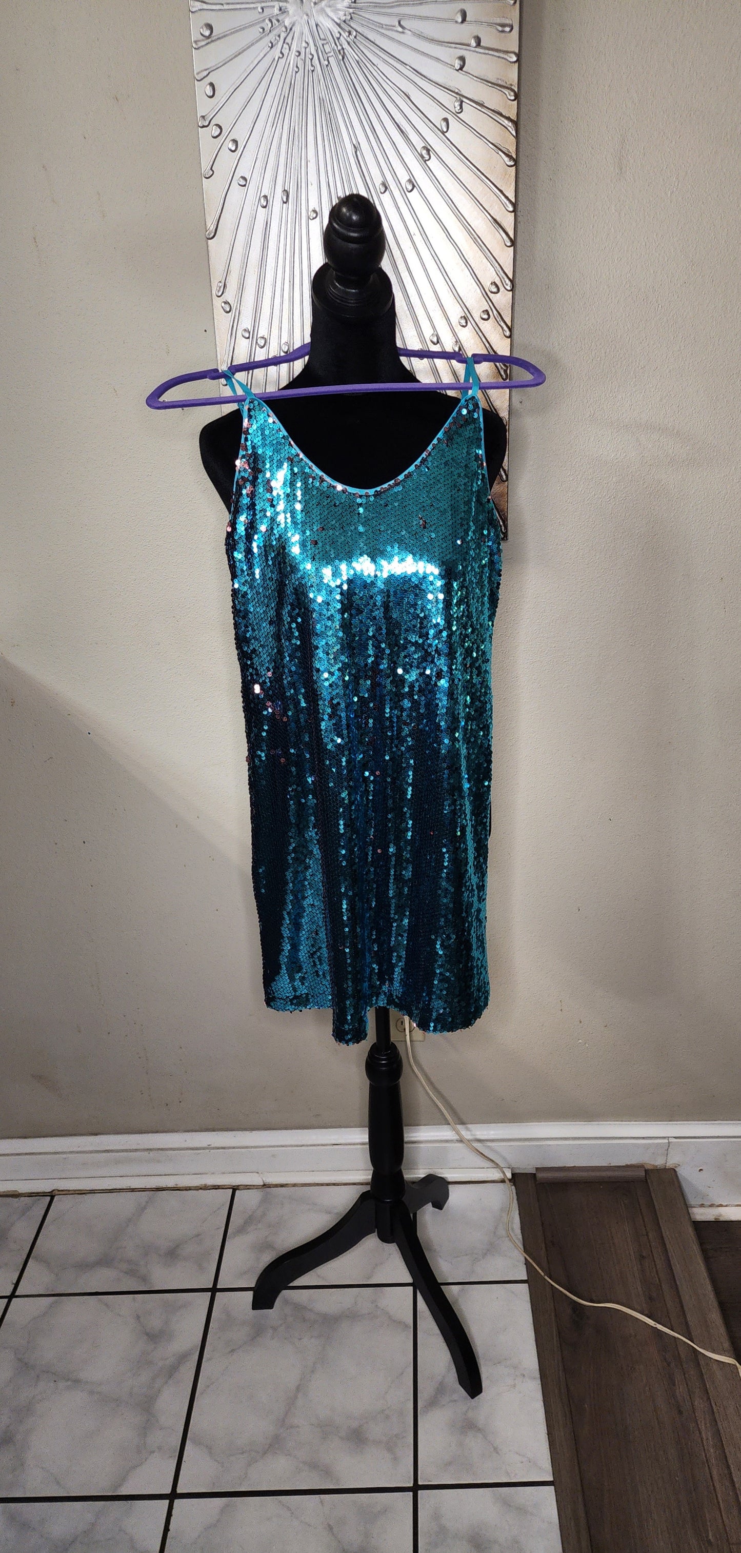 Allegra K Turquoise Sequin Mini Dress