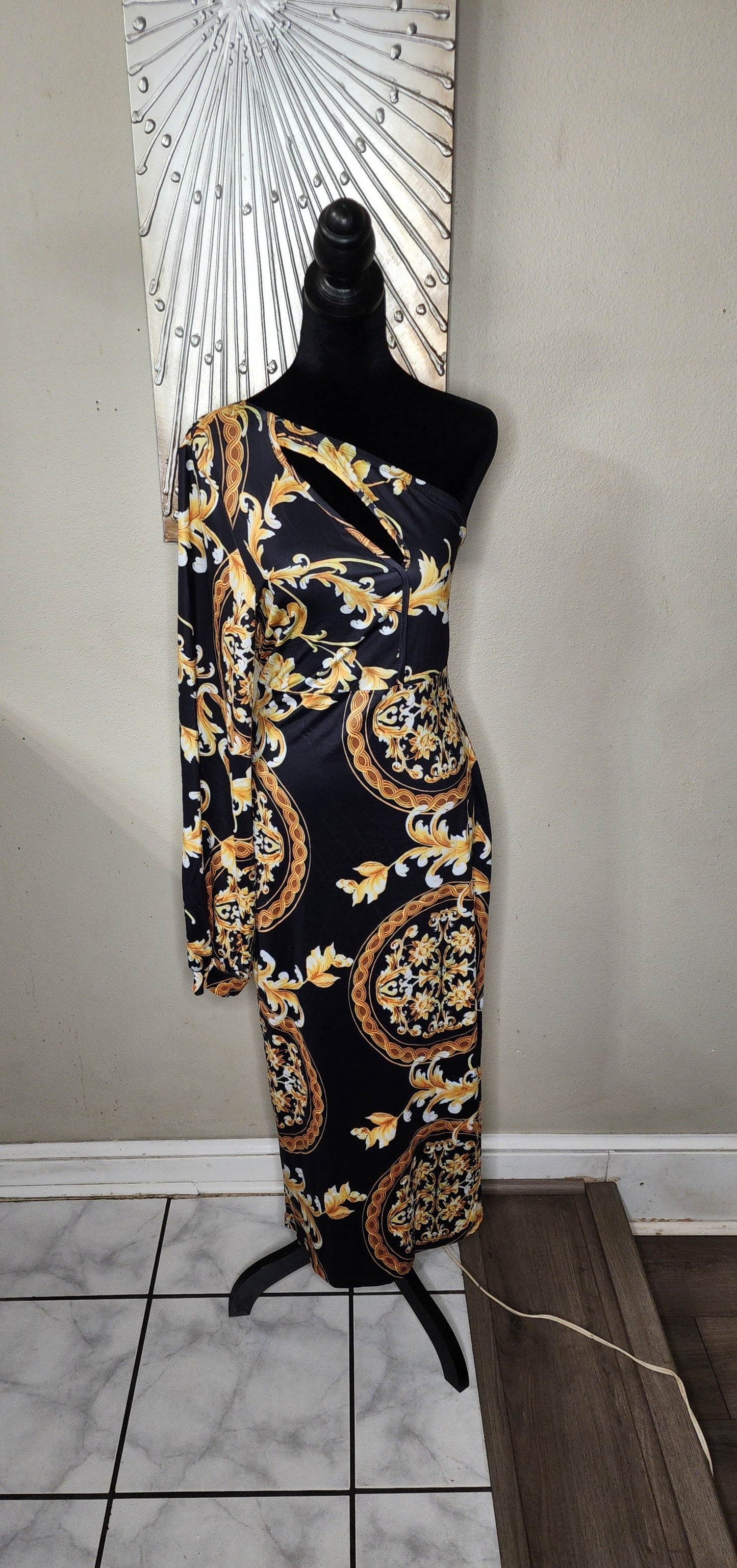 Shein One Shoulder Baroque Print Dress