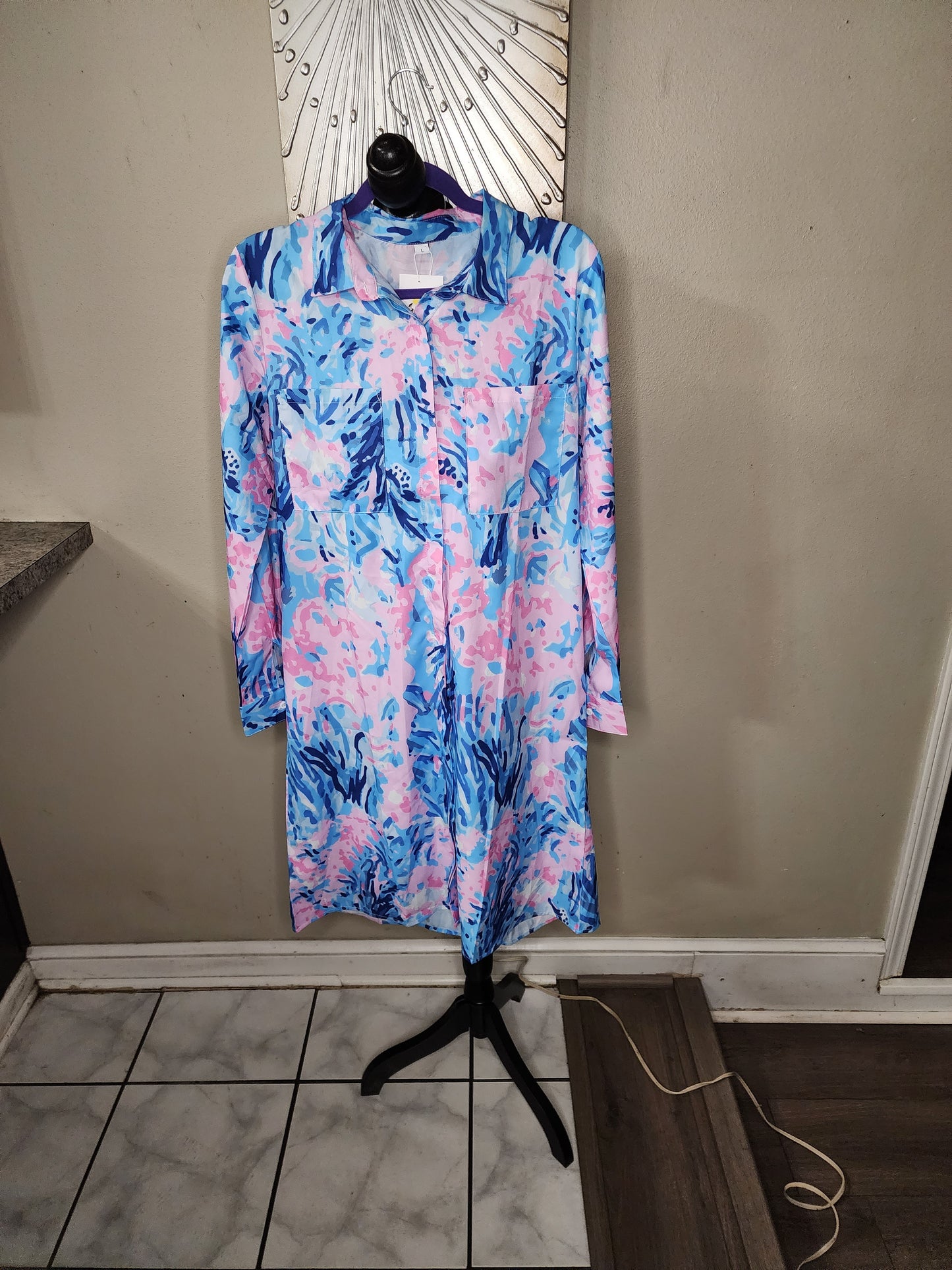 Pink and Blue Shirt Dress