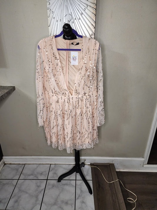 Double Crazy Dusty Rose Sequin Fringe Party Dress