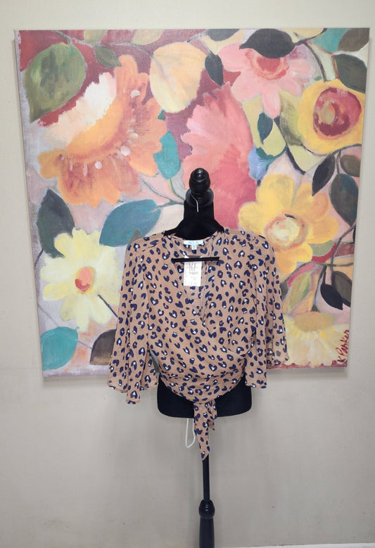 She + Sky Brown and Navy Animal Print Backless Blouse