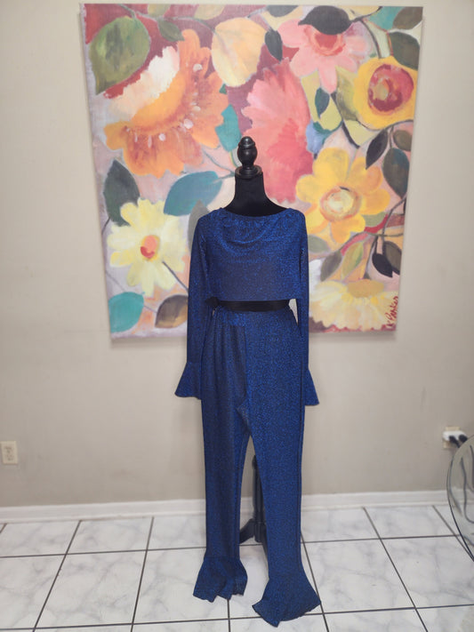 Dream Girl 2 Piece Blue Glitter Pants Suit