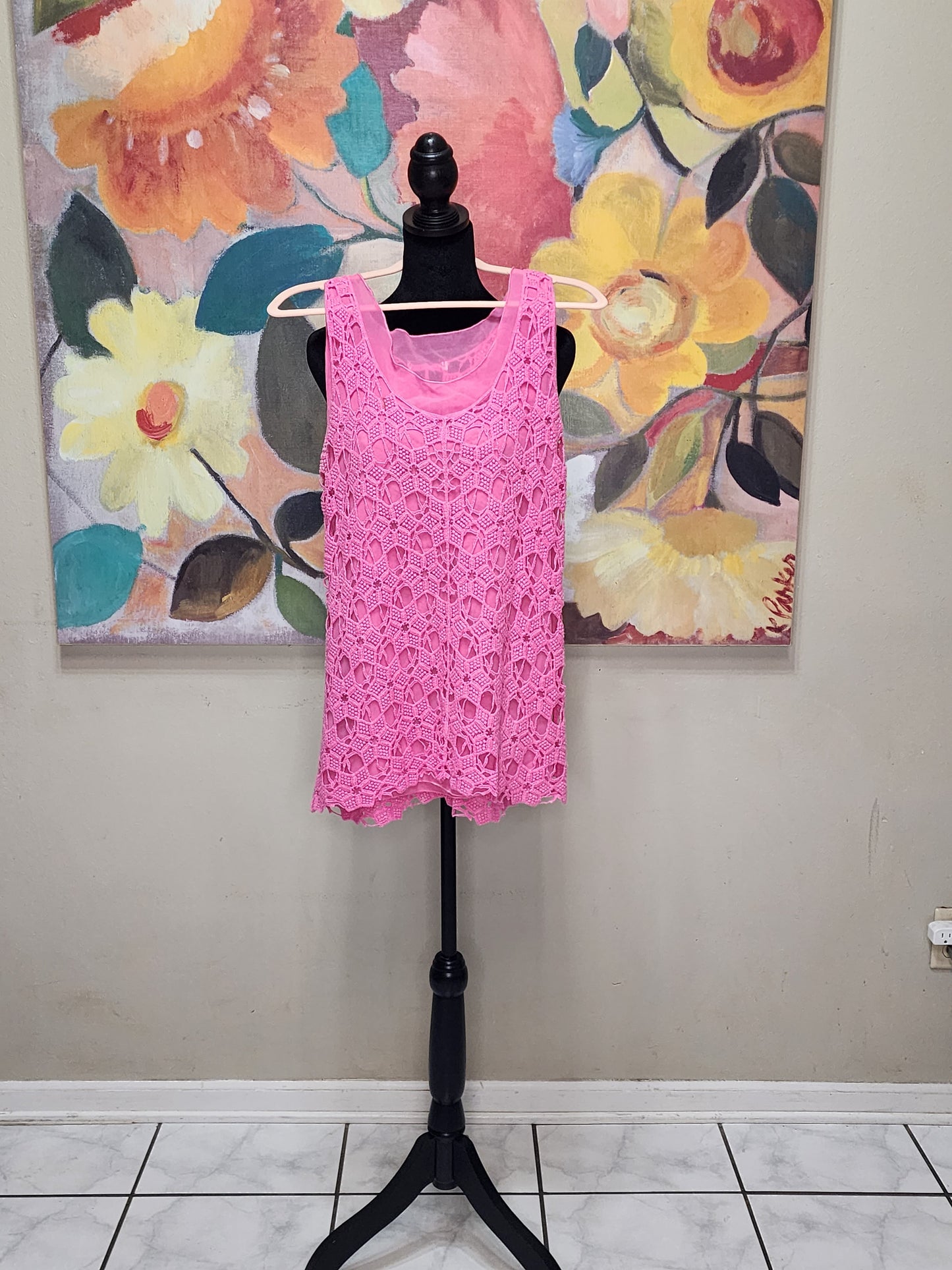 Pink Crochet Tank Top