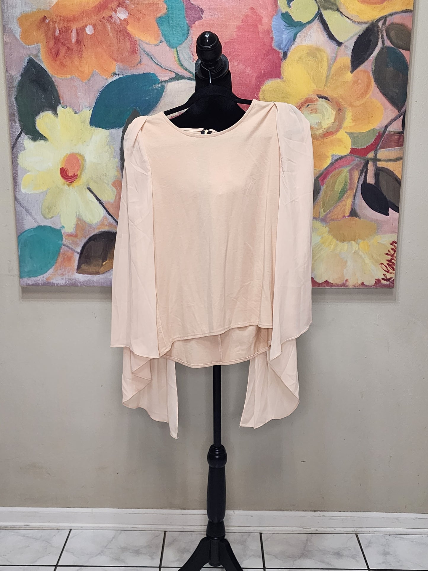 Clocolor Beige Dramatic Sleeve Blouse