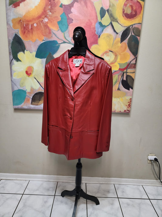 Clio II Wine Red Genuine Leather Blazer