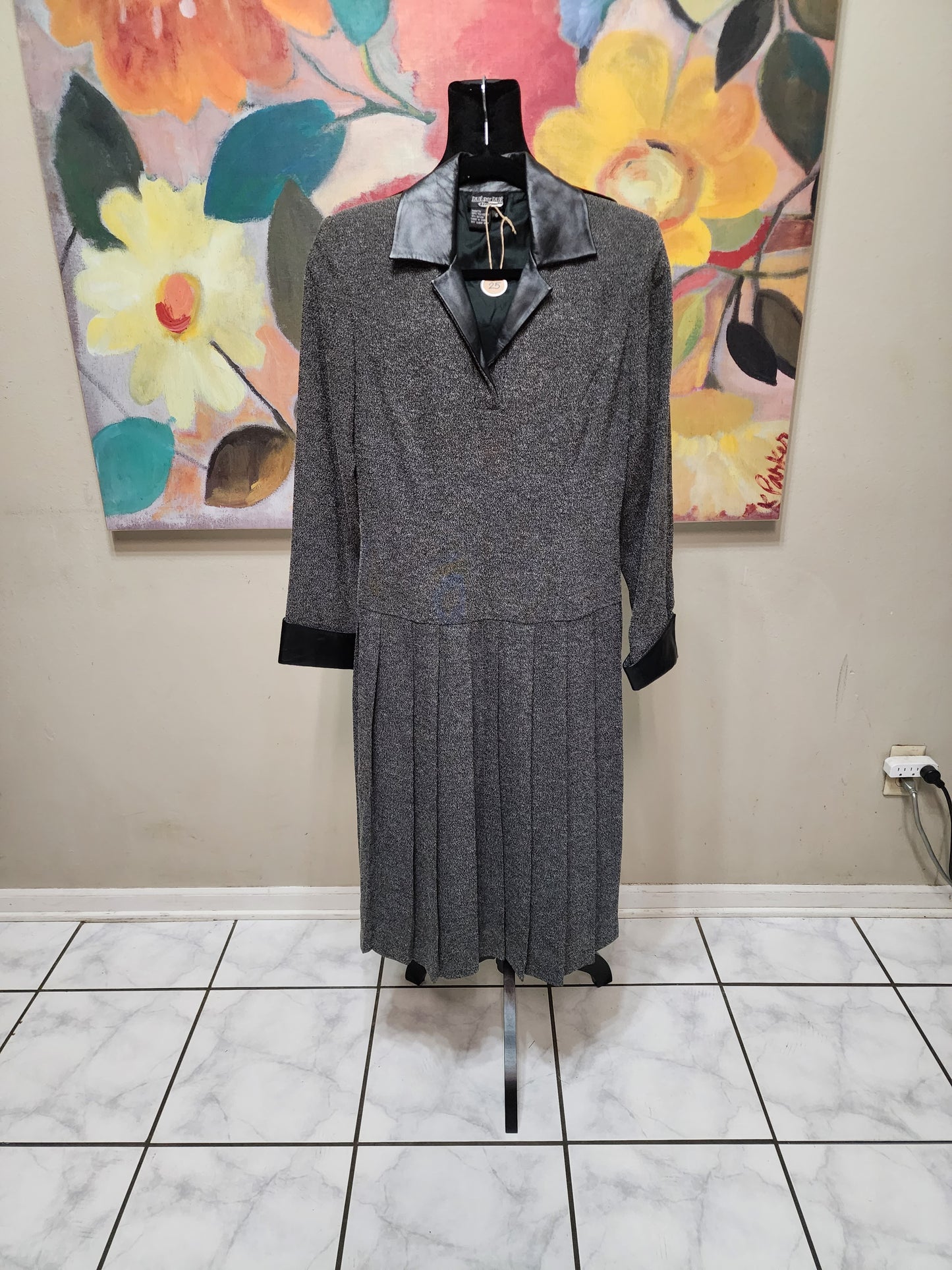 Due Per Due Pleated Tweed and Faux Leather Dress