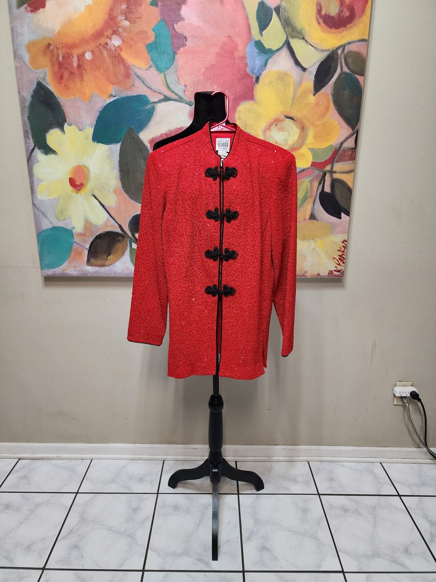 R & M Richards by Karen Kwong Red and Black Asian Inspired Dinner Jacket