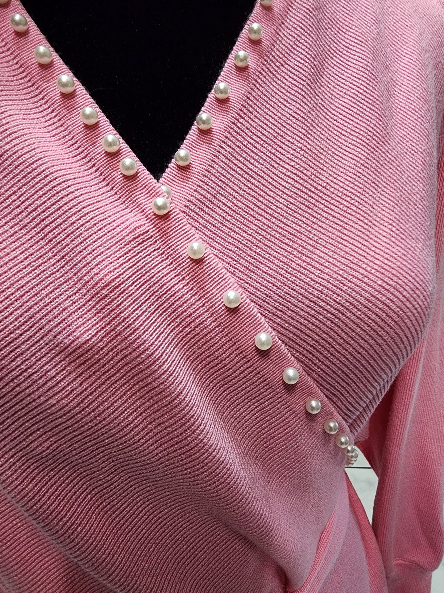 HWA Apparel Pink Sweater Dress with Pearls