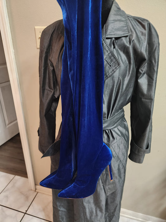 Liliana Blue Velvet Thigh High Boots