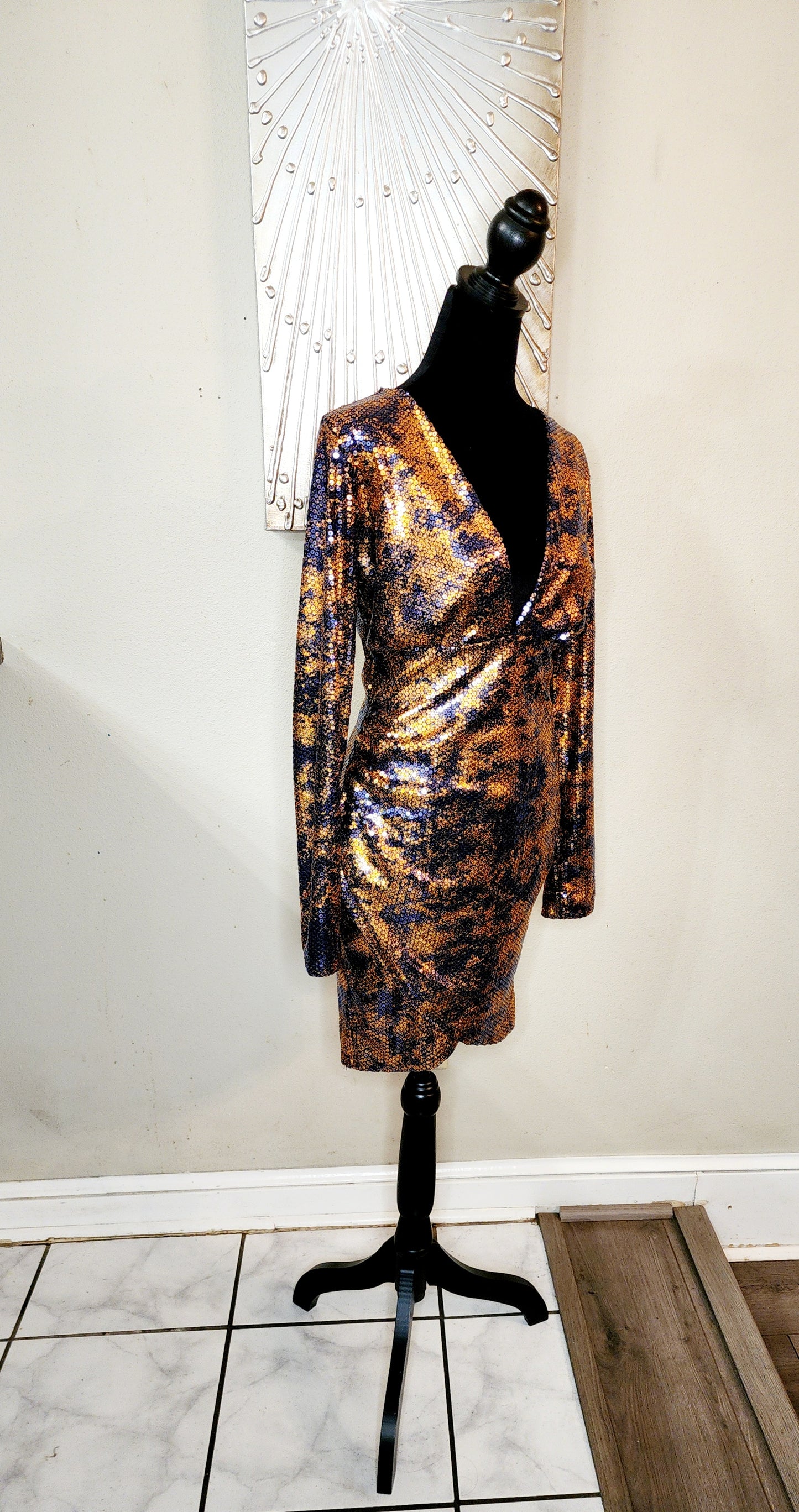 Kafef  Designs Bronze and Blue Sequin Mini Dress