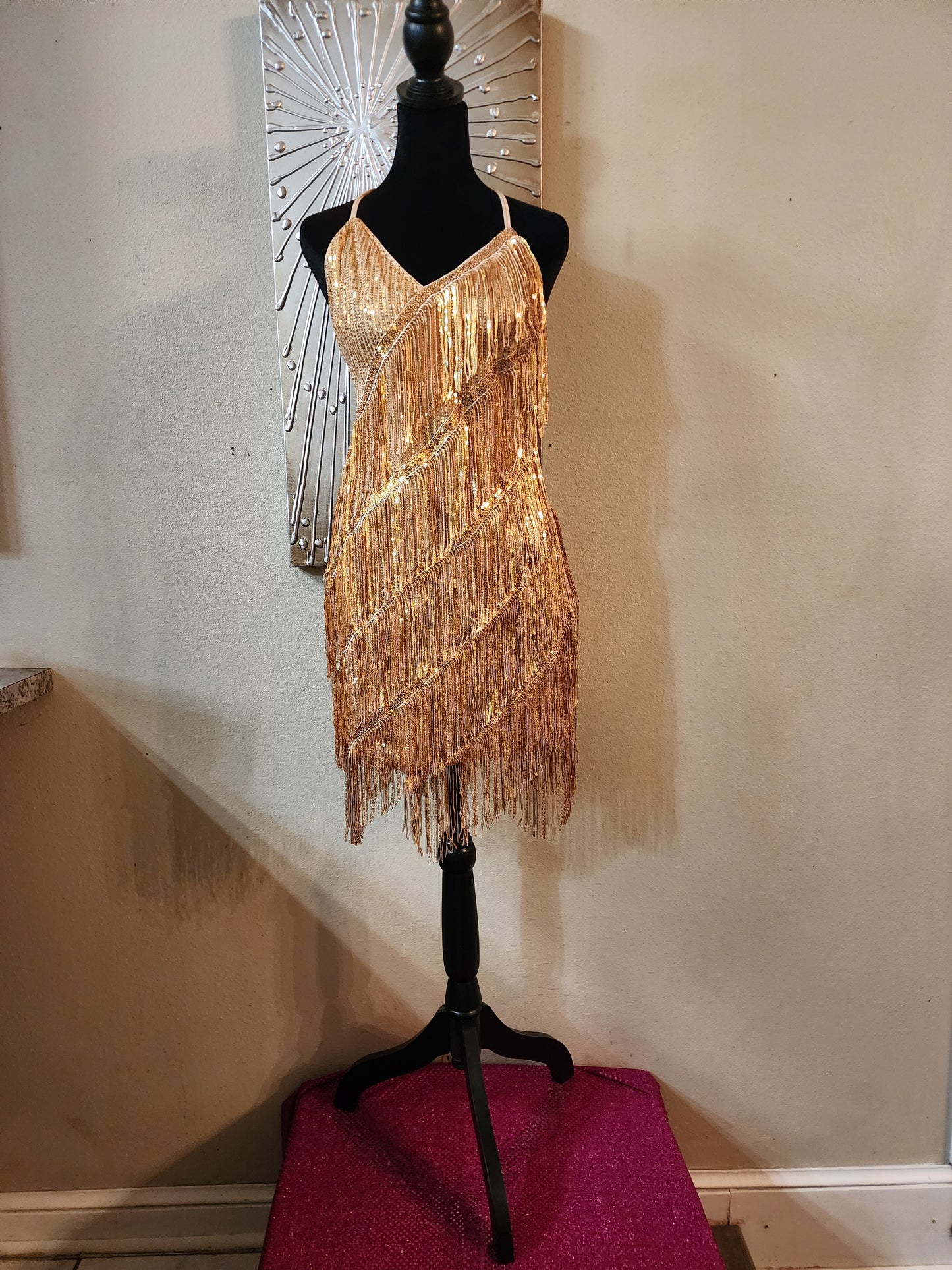 Gold Fringe Mini Dress