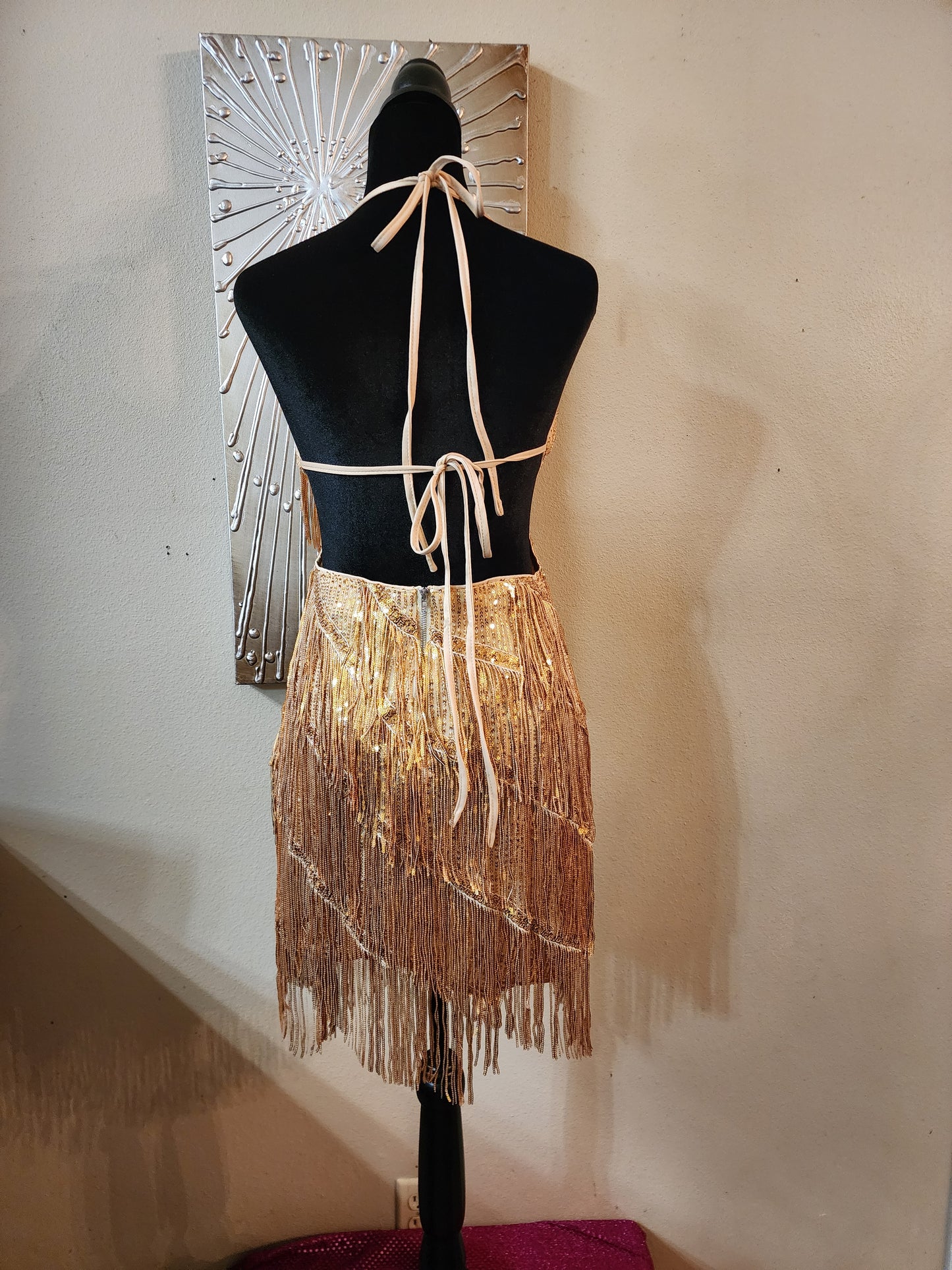 Gold Fringe Mini Dress