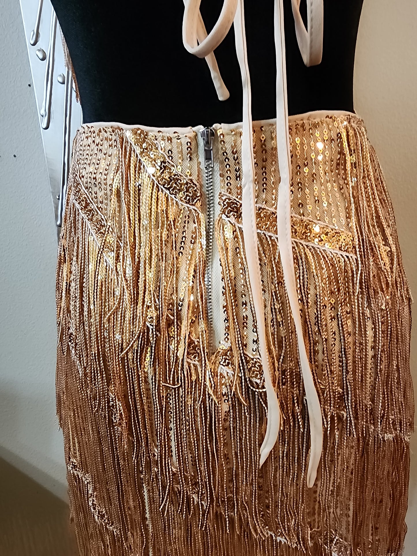 Gold Fringe Mini Dress