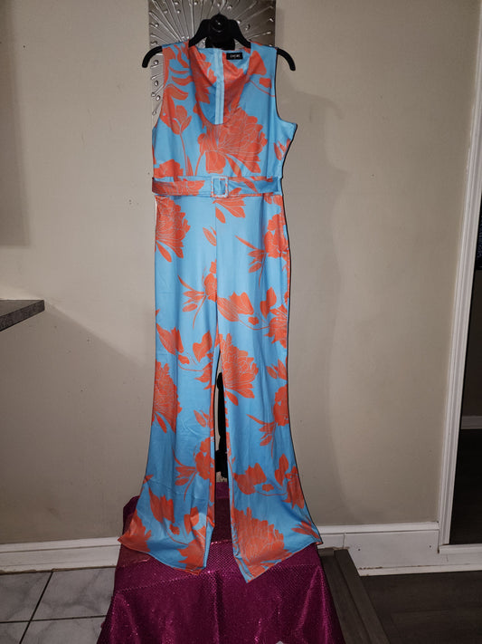 ChicMe Orange and Blue Jumpsuit