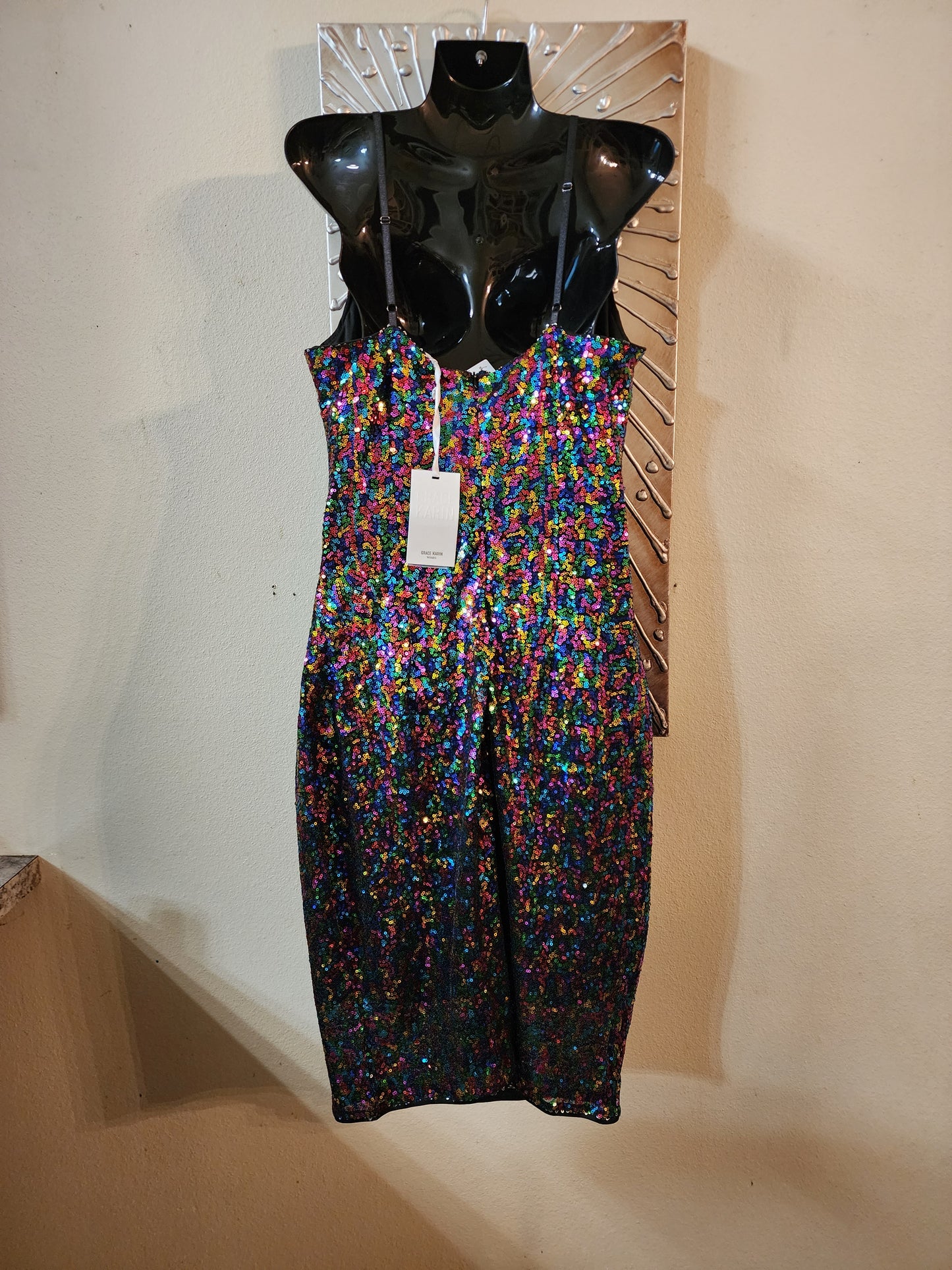 Grace Karin Multi Color Sequin Midi Dress