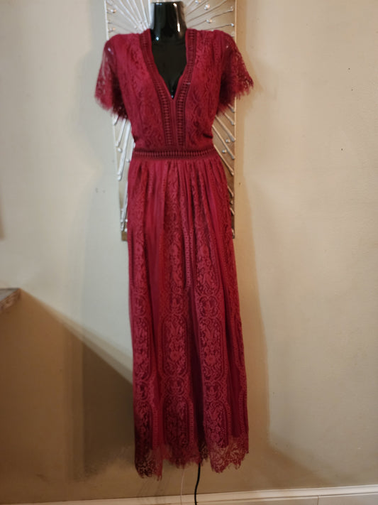 Burgundy Lace Maxi Dress