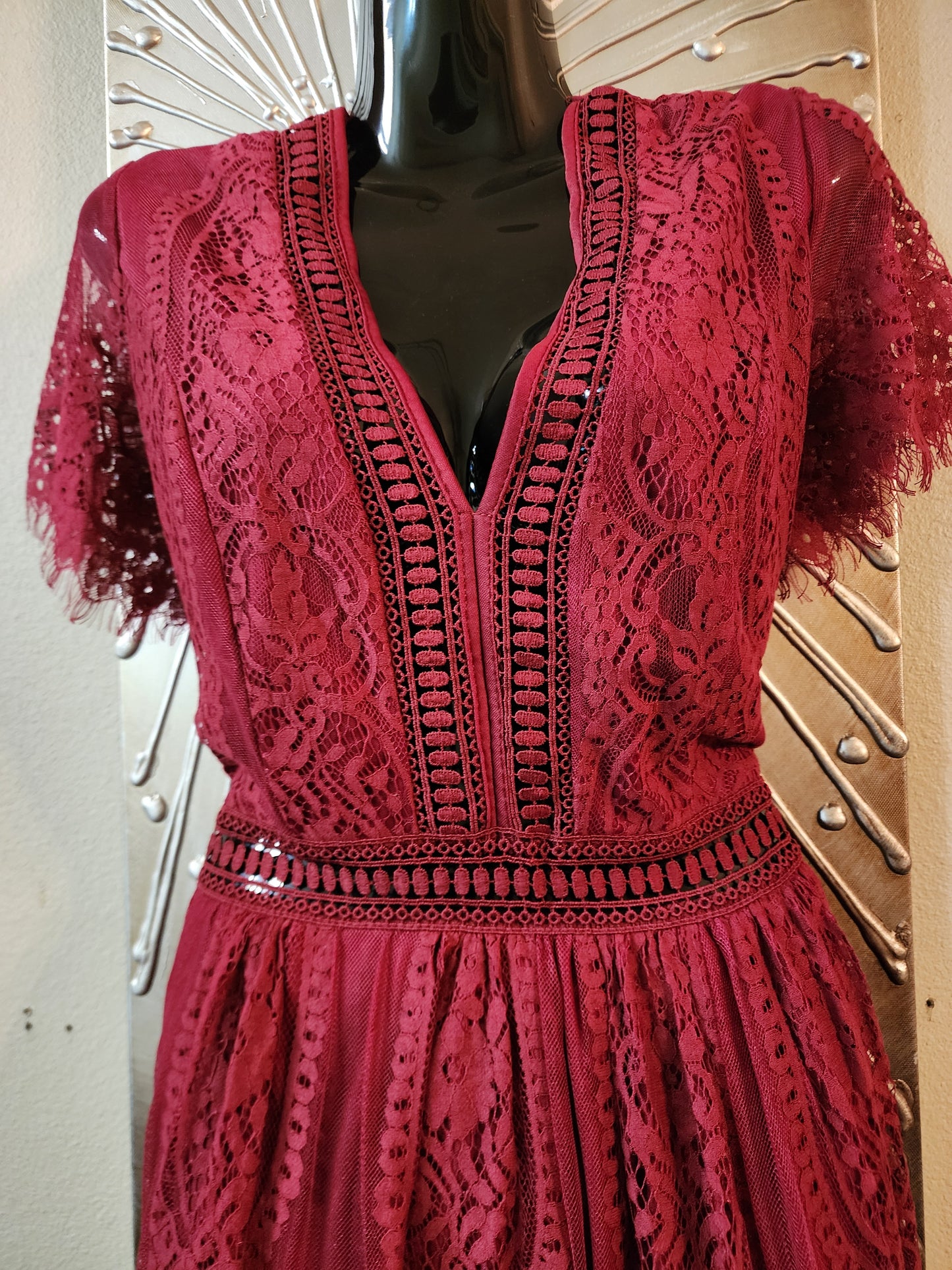 Burgundy Lace Maxi Dress