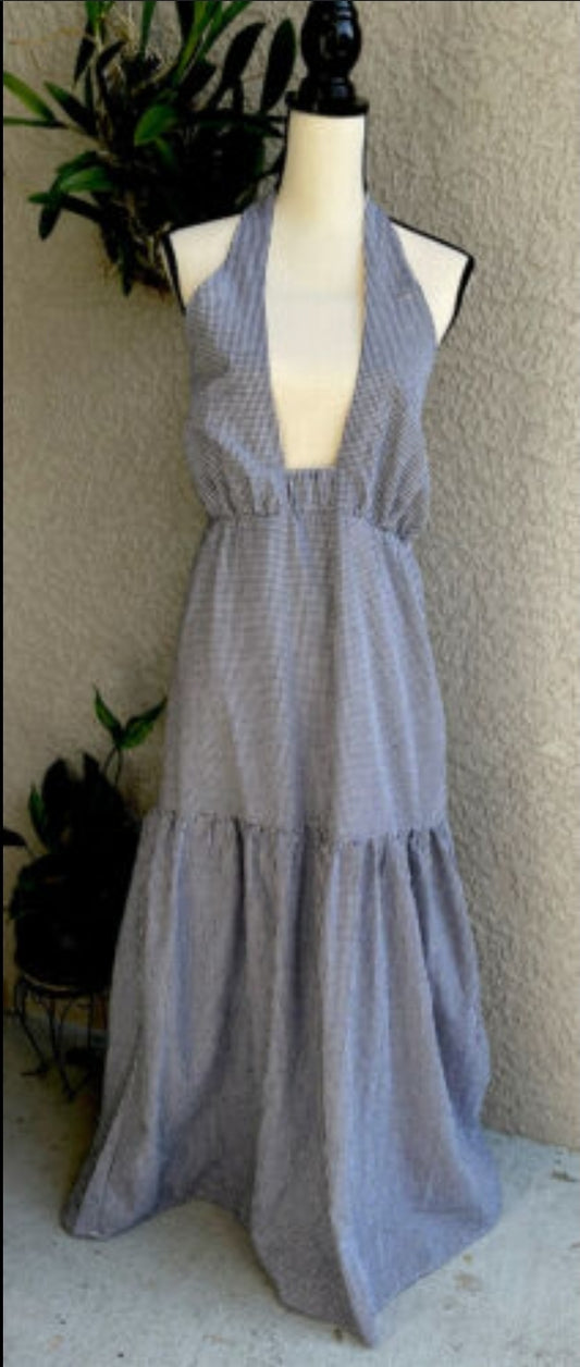 Just Fab Gingham print Halter Maxi Dress