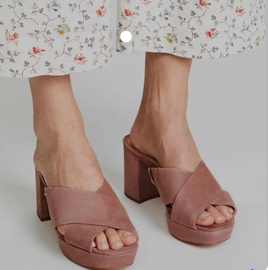 Sam Edelman Jayne Dusty Rose Suede Chunky Block Mules