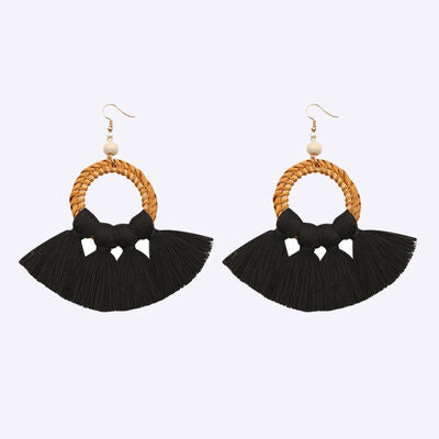 Tassel Cotton Cord Rattan Dangle Earrings