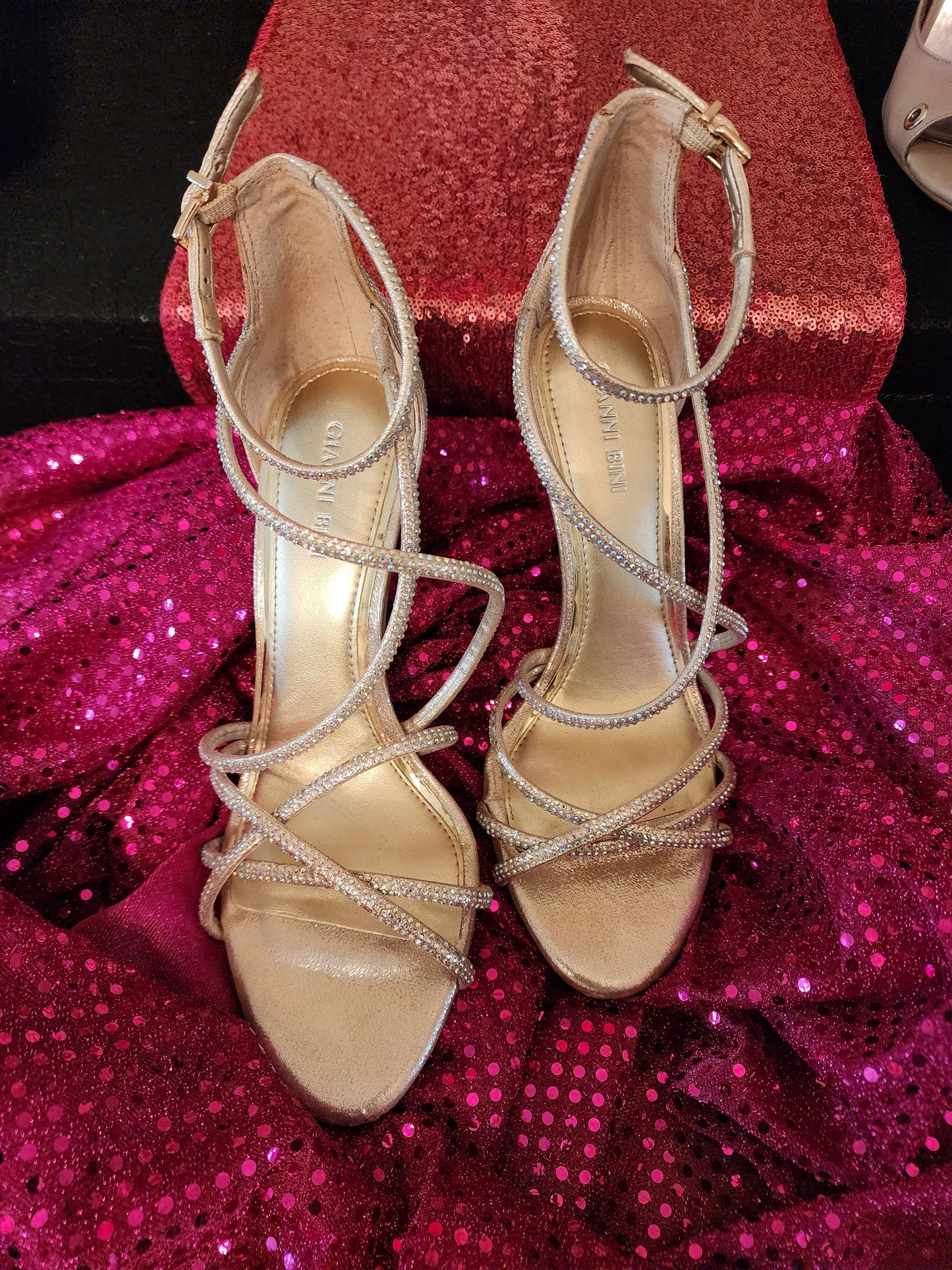 Gianni Bini Rhinestone Gold Strappy Heels