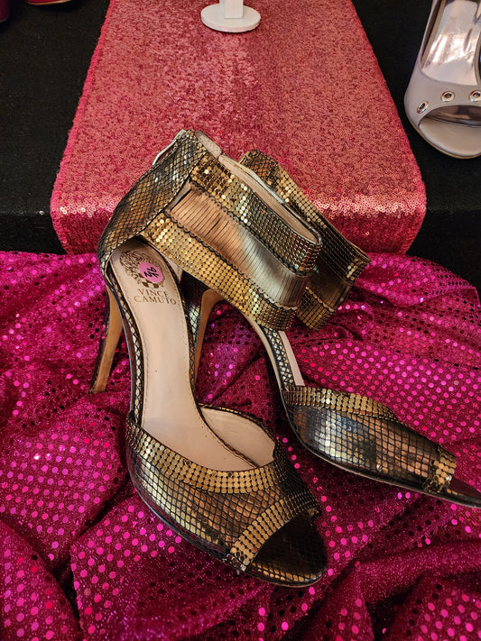 Vince Camuto Gold Ankle Strap Heel