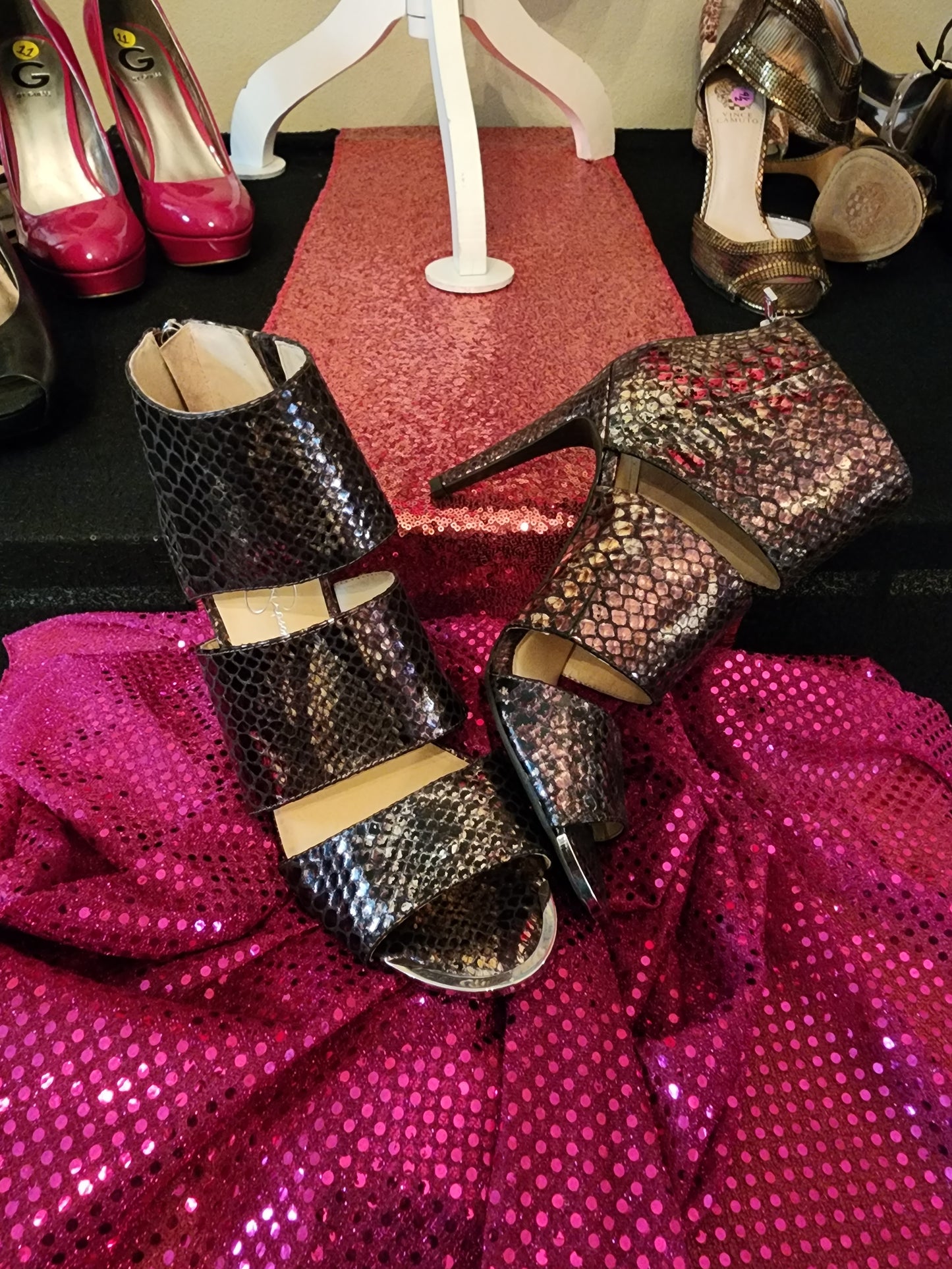 Jessica Simpson Brown Foil Snake Skin Heels