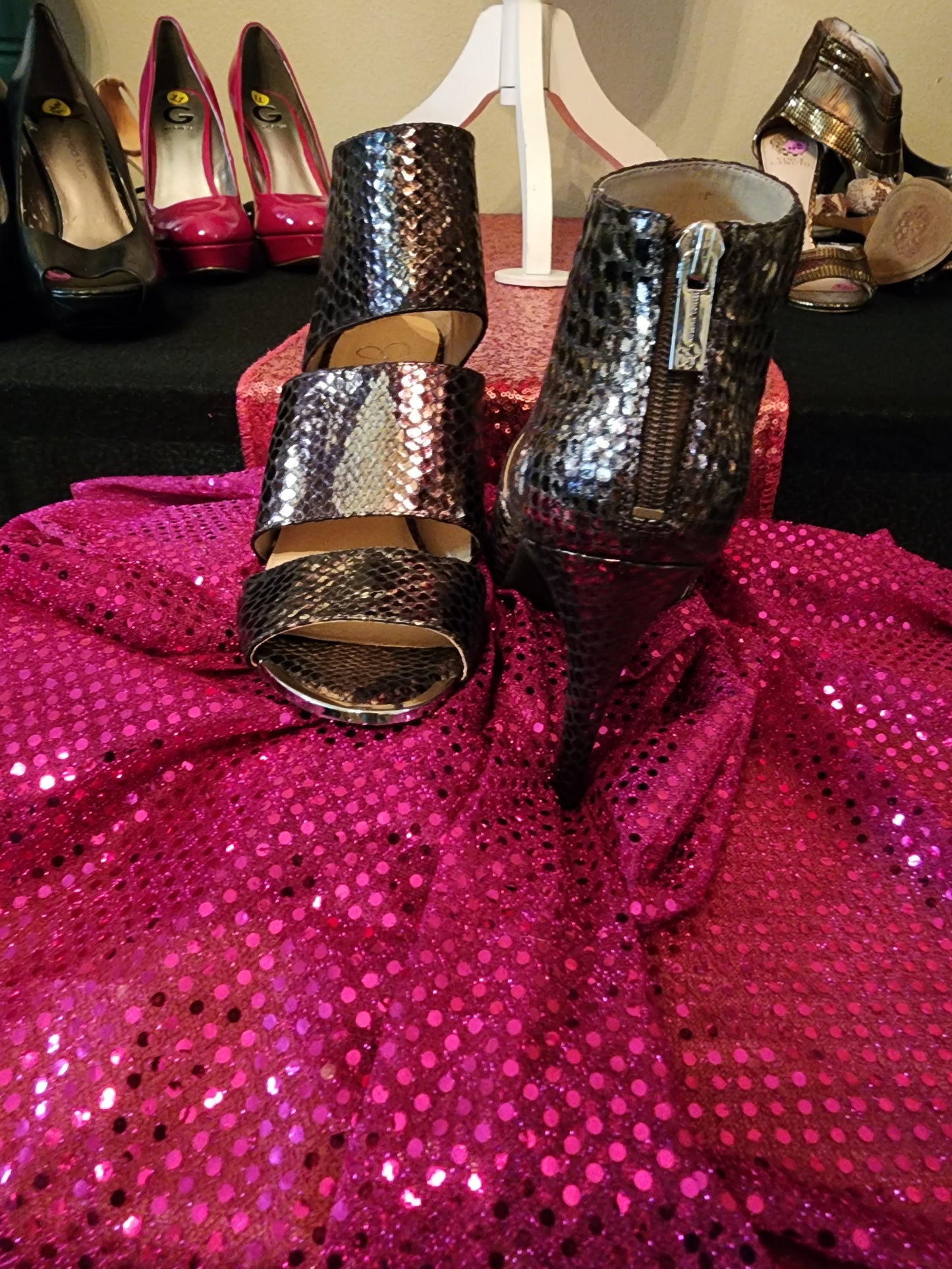 Jessica Simpson Brown Foil Snake Skin Heels