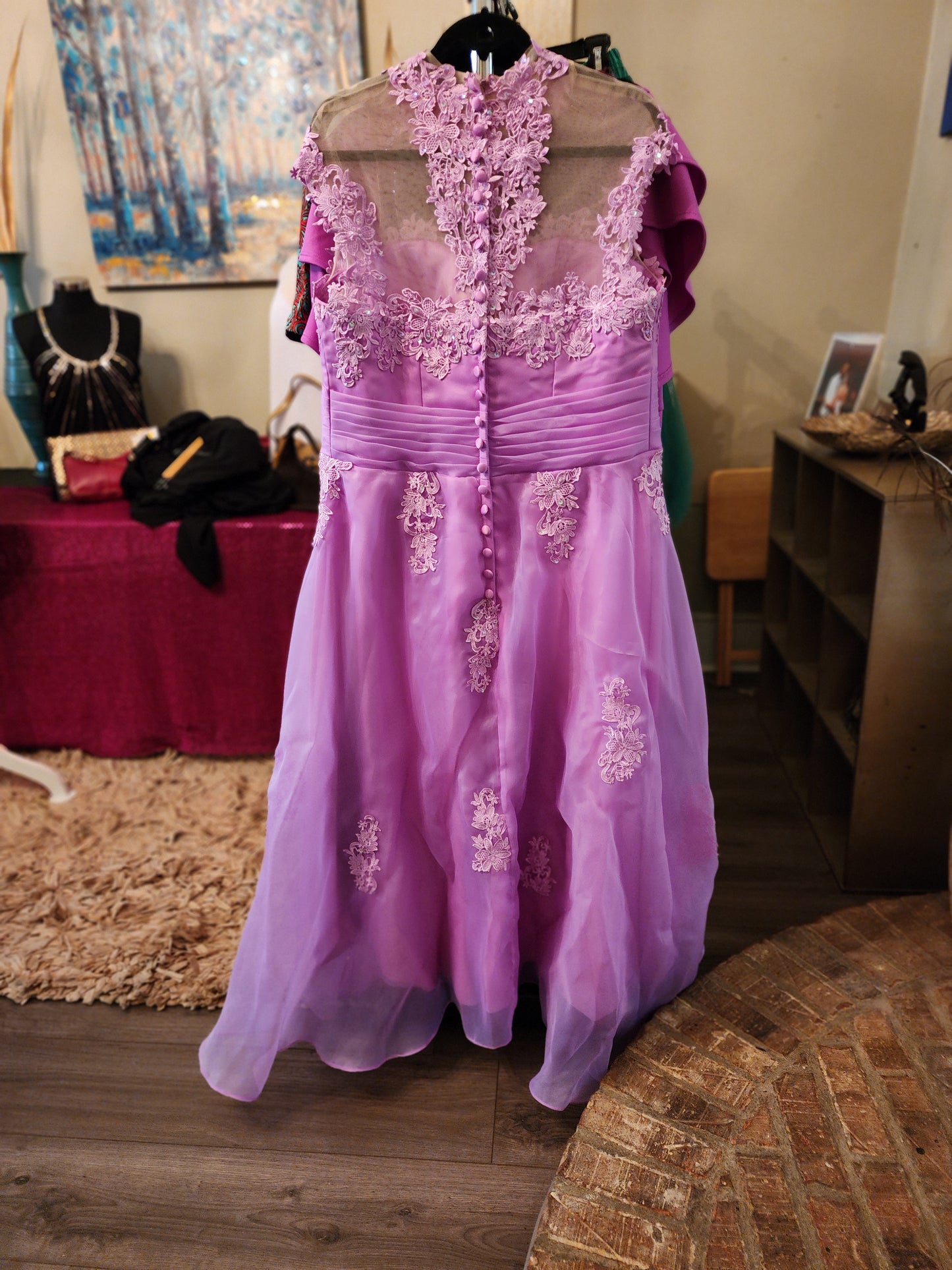 Lavender Chiffon Semi-Formal Dress with Appliques and Sequin