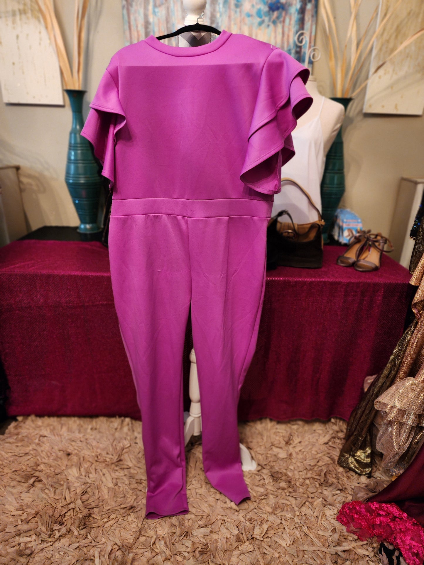 Purple Jumpsuit with Ruffle Sleeves