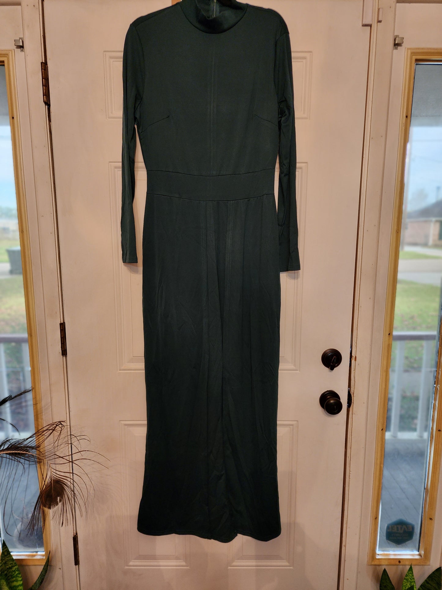 Hunter Green Turtleneck Jumpsuit with Wrap Skirt Attached