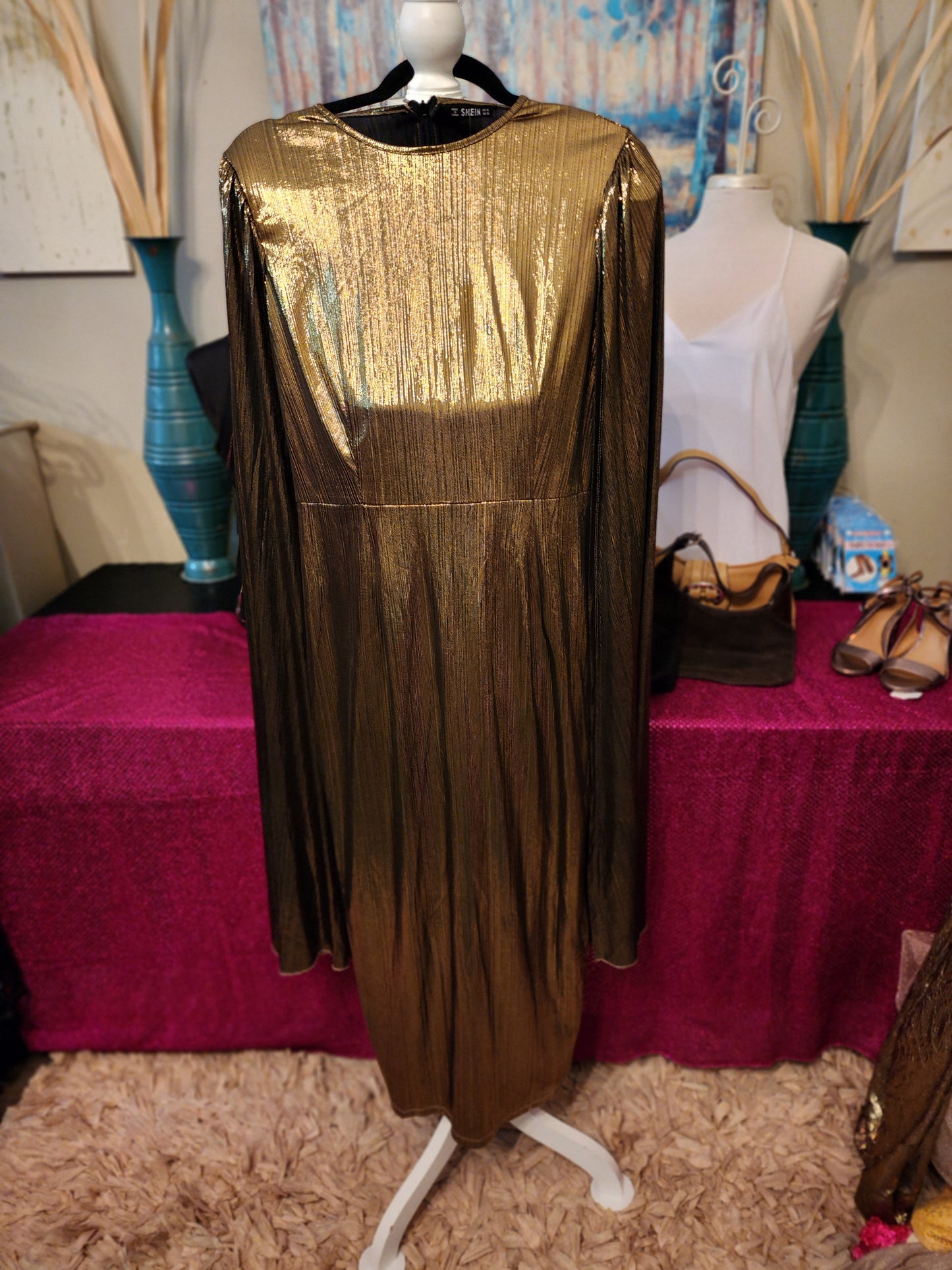 Shein Gold Flare Arm Dress