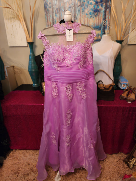 Lavender Chiffon Semi-Formal Dress with Appliques and Sequin