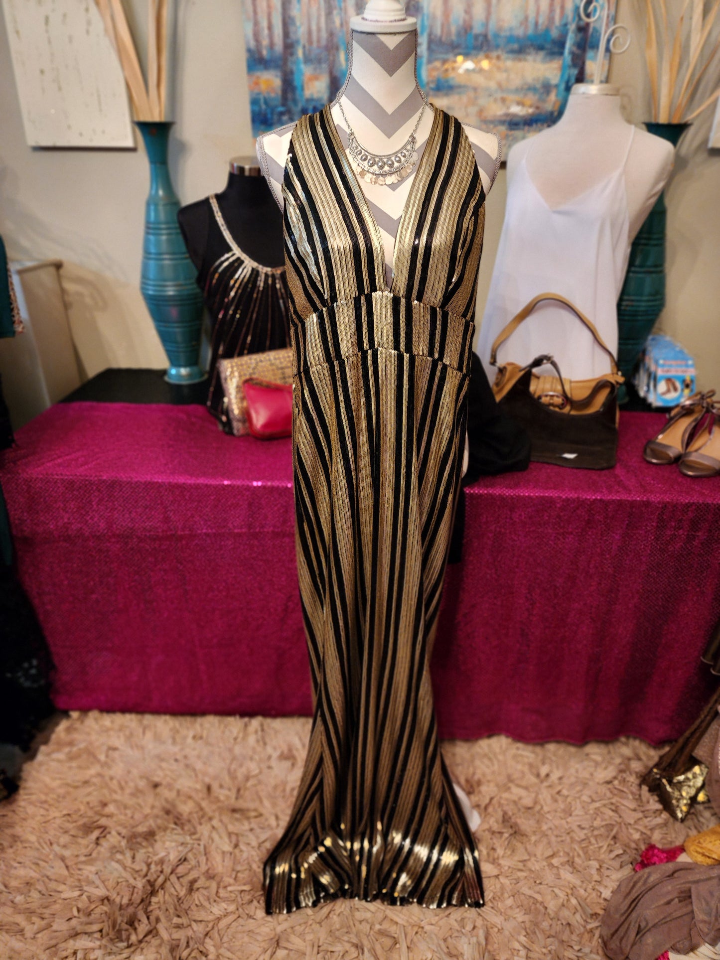 Stay In Your Lane Halter Sequin Maxi Dress