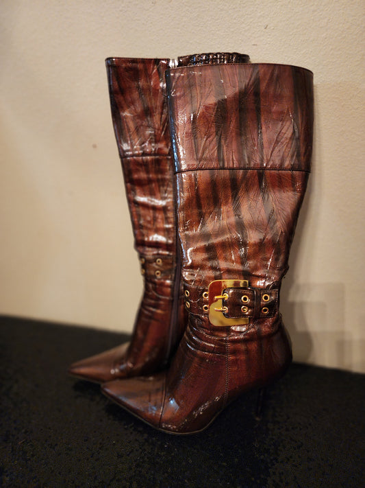 Brown Knee Boot with Gold Buckle