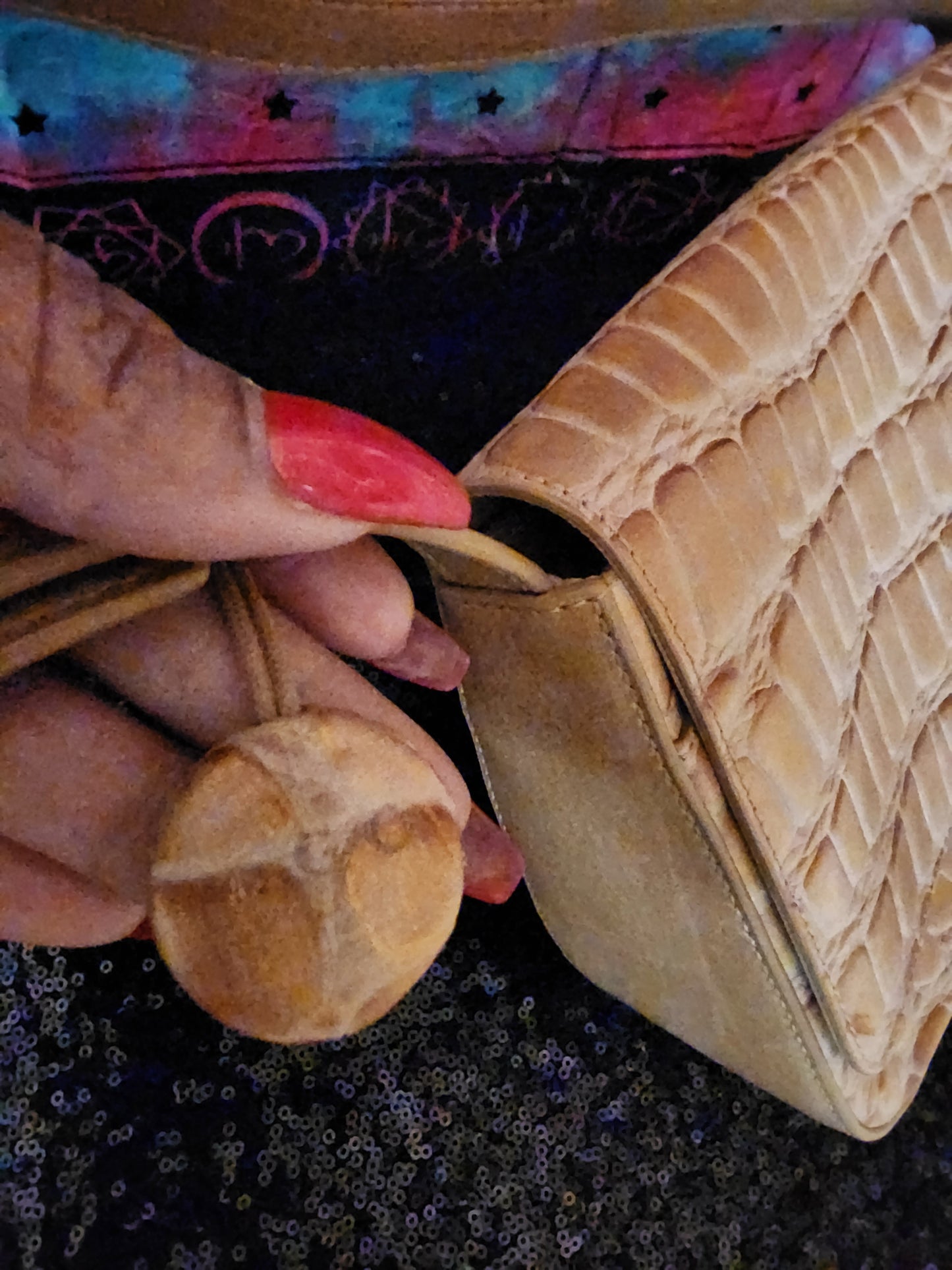 Ego Gold Shimmer Faux Croc Handbag