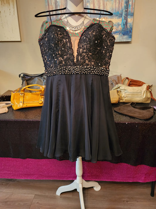 Sherri Hill Black Mini Formal with Beads and Sequin