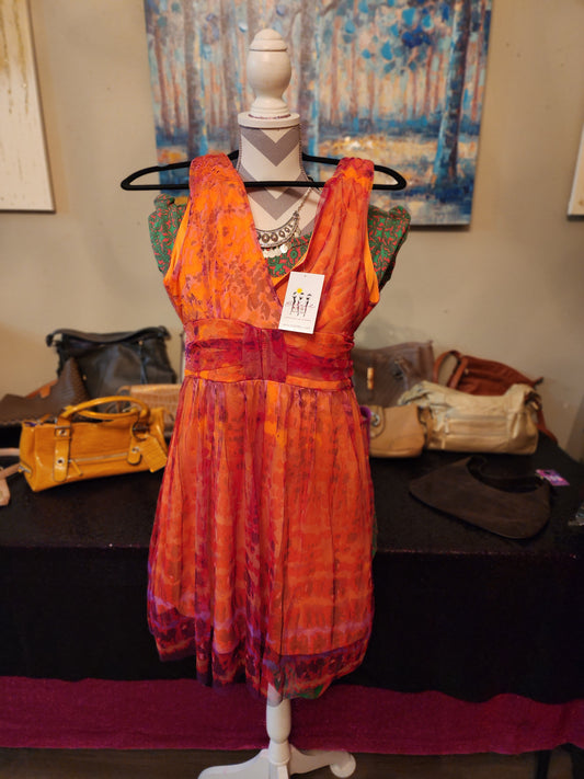 Erica Brooke Collection Orange, Fuchsia and Purple Mesh Dress