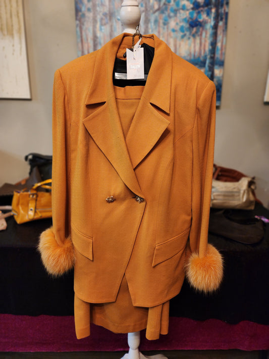 Lily & Taylor Mustard 2 Pcs Suit with Fur (Skirt)