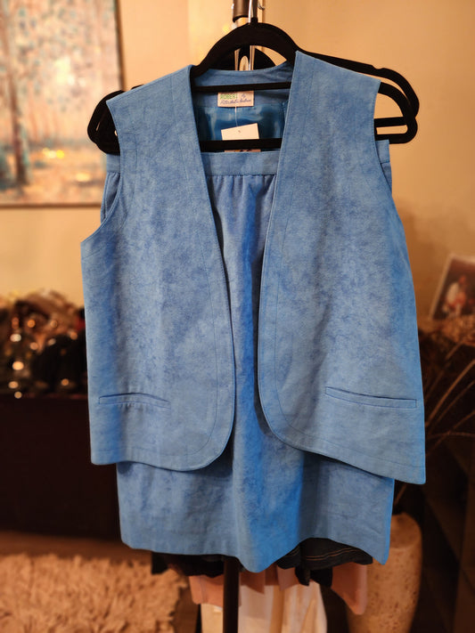 Samuel Robert by Peter Hatsi Androu Vintage Blue Suede Suit (Skirt and Vest)