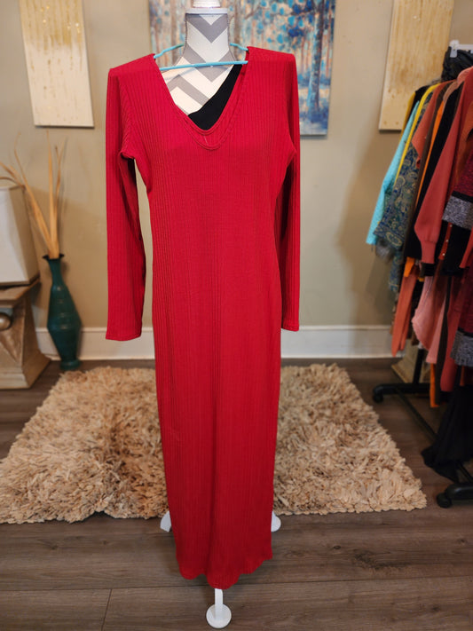 Red Ribbed Maxi Dress