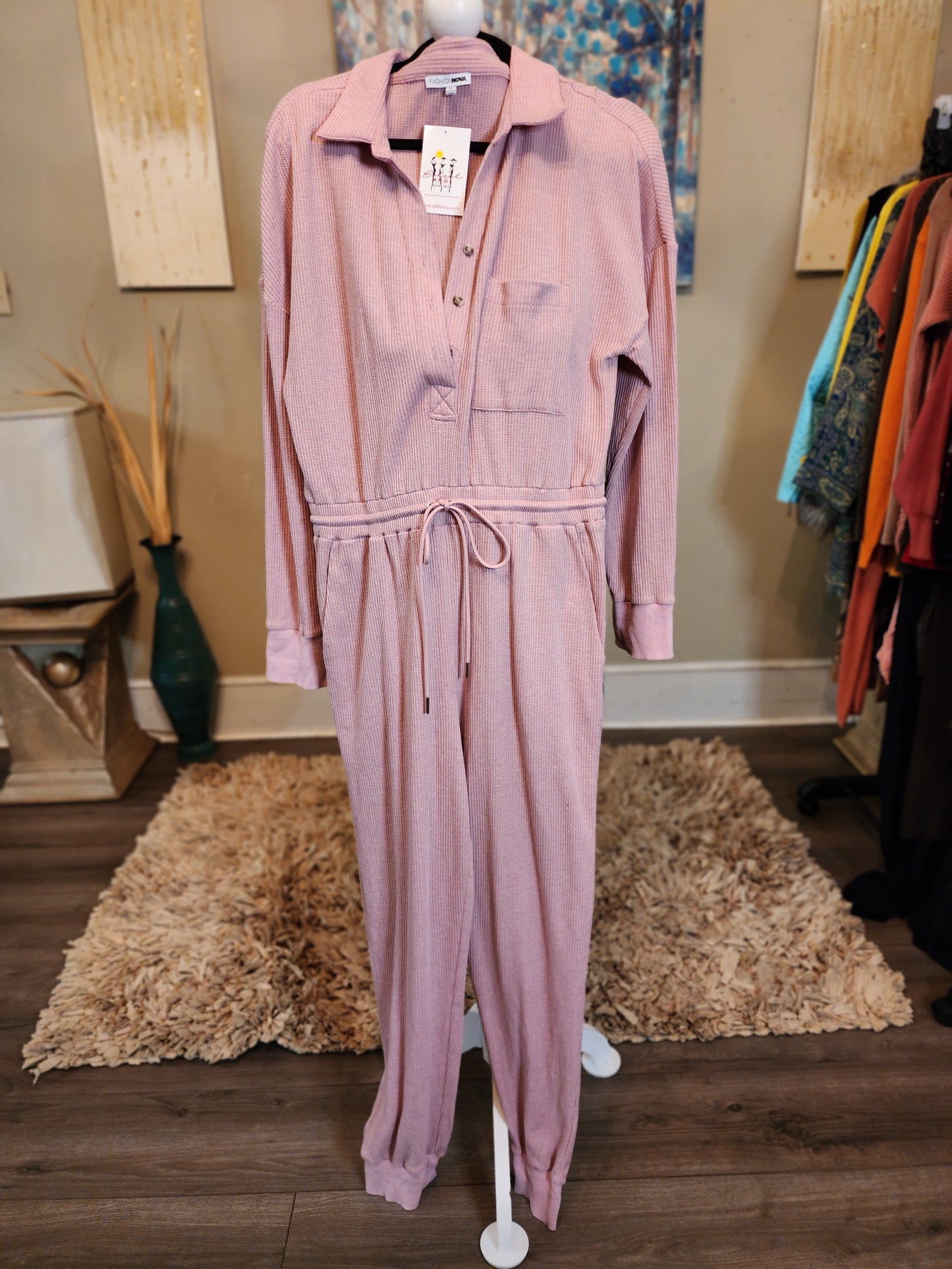 Fashion Nova Pink Thermal Jumpsuit