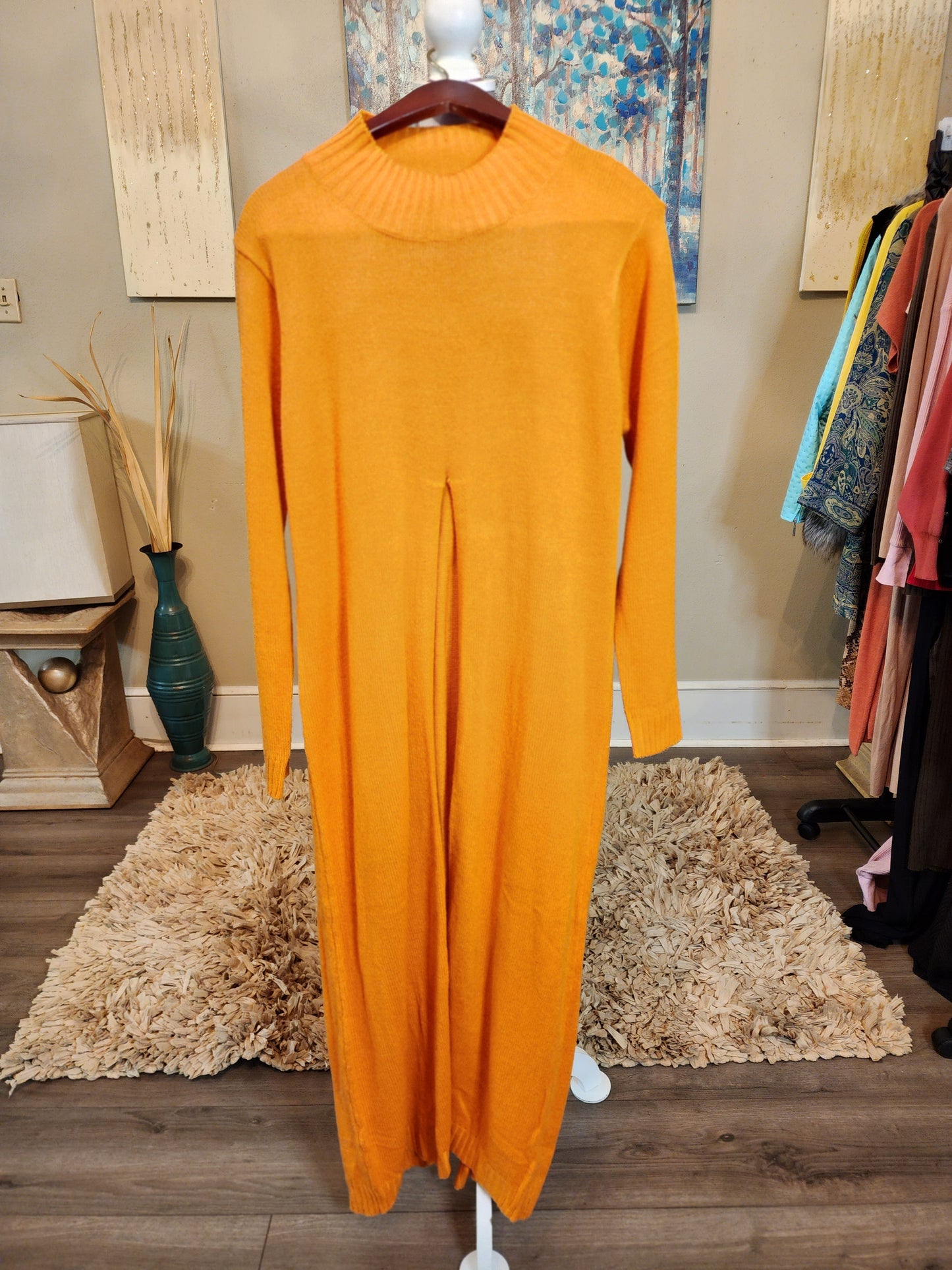 Fashion Nova Orange Maxi Sweater with Front Split
